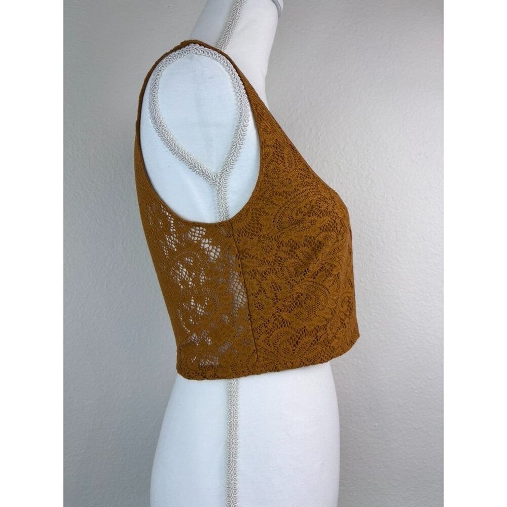 Urban Outfitters Mustard Lace Hook-Front Crop Top - Picture 3 of 5